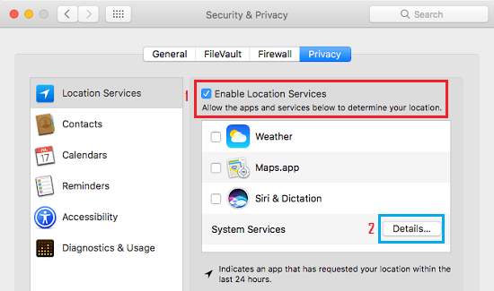 System Services Details Tab on Mac