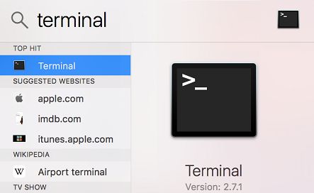 Terminal in Spotlight Search on Mac