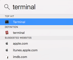 Terminal in Spotlight Search on Mac