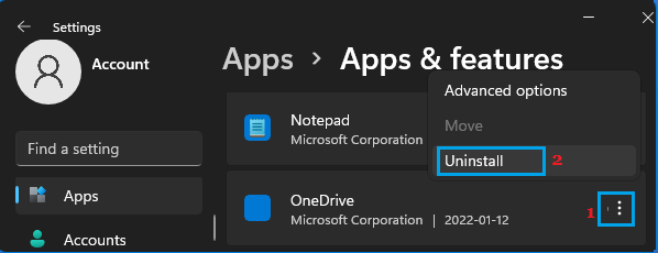 Uninstall OneDrive Option in Windows 11