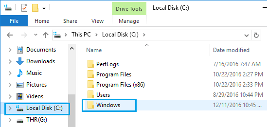 Windows Folder in Local Disk of Windows 10 Computer