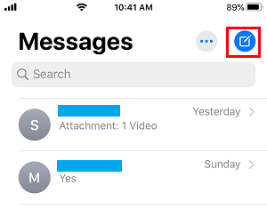 Open New Message Option on iPhone