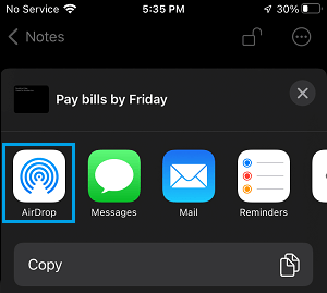 Send Notes Using AirDrop on iPhone