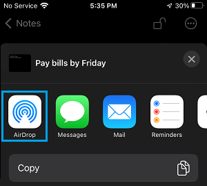 AirDrop Notes on iPhone