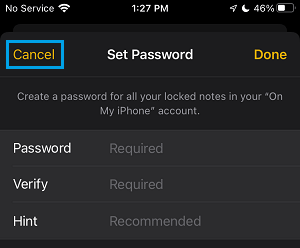 Cancel Notes Password on iPhone