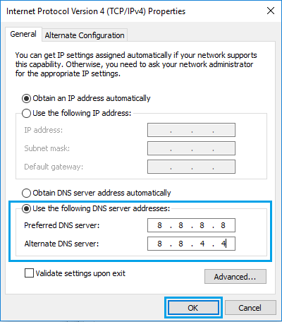 Change DNS Severs on Windows PC to Google DNS