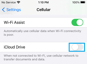 Disable Cellular Data Usage by iCloud Drive on iPhone