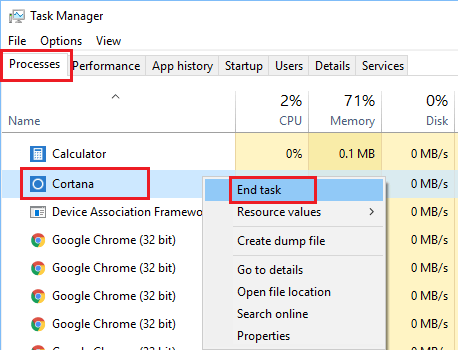 End Task in Task Manager Screen