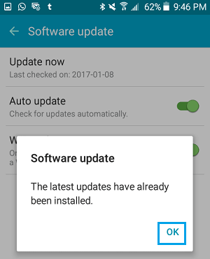 Software Update Status Pop-up on Android Phone