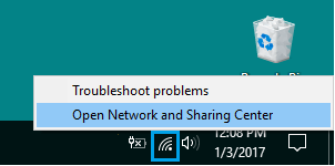 Open Network and Sharing Center Option in Windows 10