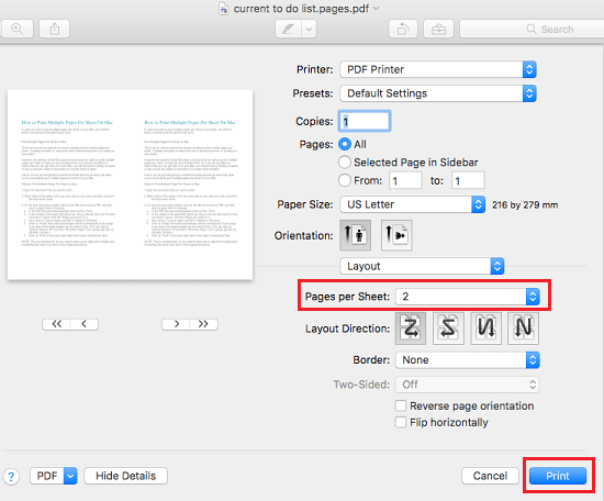 how do you print multiple pages on pdf for macbook