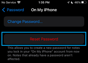 Option Zum Zurücksetzen Des Kennworts In Der Notizen-App Auf Dem Iphone
