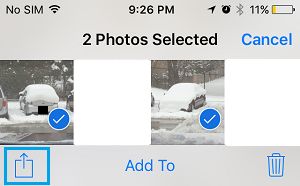 Share Option in Photos App on iPhone