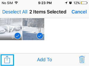 Share Option in Photos App on iPhone
