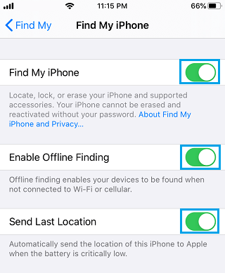 Enable Find My iPhone 