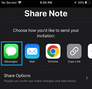 Share Notes Using Messages on iPhone