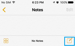 Open New Note on iPhone