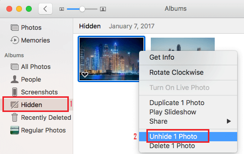 Unhide Photo on Mac Photos App
