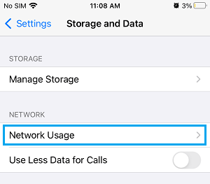 WhatsApp Network Usage Settings Option on iPhone