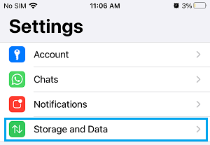 WhatsApp Storage and Data Settings Option on iPhone