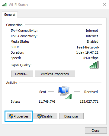 Wifi Network Status Screen In Windows 10