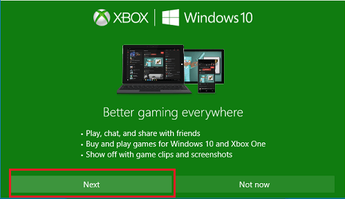 Next Button in Xbox App in Windows 10