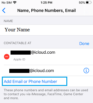 Add Email or Phone Number option on iPhone