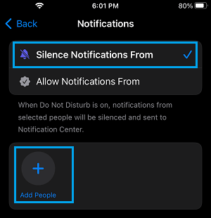 Add People to Do Not Disturb Option on iPhone