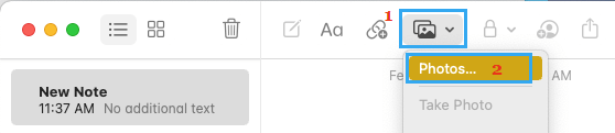 Add Photos to Note Option on Mac