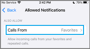 Allow Calls From Option on iPhone