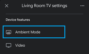 Chromecast Ambient Mode Settings option in Google Home