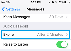 Audio Messages Expire Settings Option on iPhone