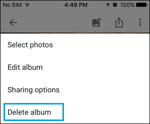 Delete Album Option in Google Photos