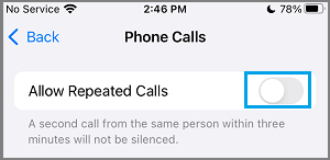 Disable Allow Repeated Calls Option on iPhone 