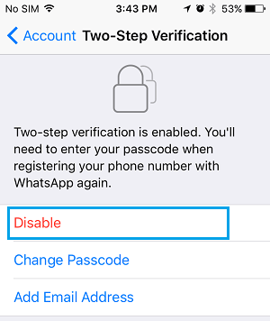 Disable Two Step Verification For WhatsApp On iPhone