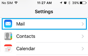 Mail Tab On iPhone Settings Screen