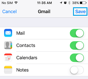 Enable Mail, Contacts, Calendars and Notes For Email Account on iPhone