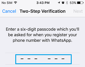 Enter Six-digit Two-Step Verification Passcode For WhatsApp on iPhone