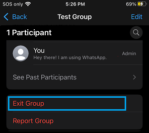 Exit Group Option in WhatsApp