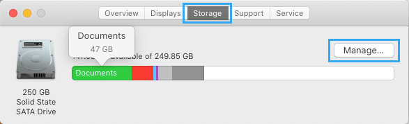 how to manage storage on mac no manage button