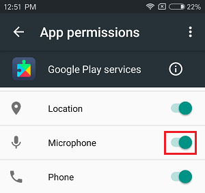 Allow Google Play to Access Microphone On App Permissions Screen