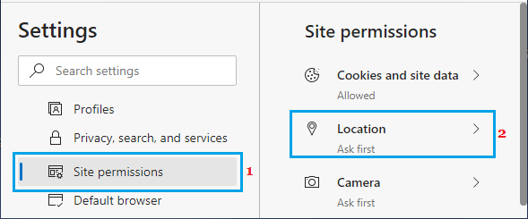 Location Tracking Settings Option in Microsoft Edge
