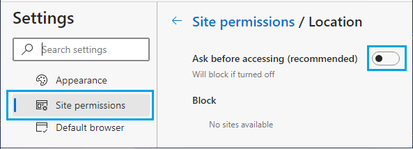 Stop Websites From Tracking Location on Microsoft Edge Browser