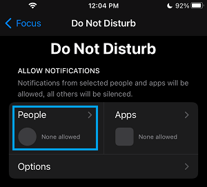People Tab in Do Not Disturb Mode on iPhone