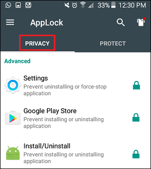 Privacy Tab in AppLock