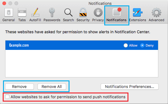 Disable and Remove Push Notifications from Website in Safari Browser