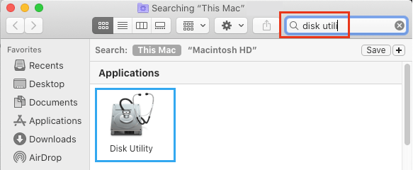 Open Disk Utility Using Search on Mac