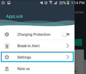 Settings Tab in App Lock