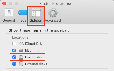 Enable Hard Disks Tab on Finder