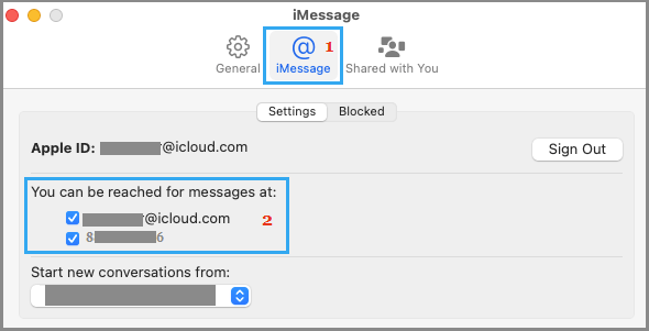 Select Phone Number to Send Text Message From Mac